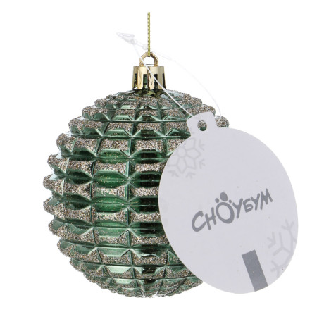 СНОУ БУМ Шар пластик 8 см, изумрудный, формовой в глиттере