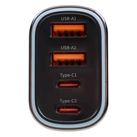 BY Зарядное устройство с подсветкой 12/24 В, 70 Вт QC, PD 2*Type-c/2*USB-A, алюминий, пластик