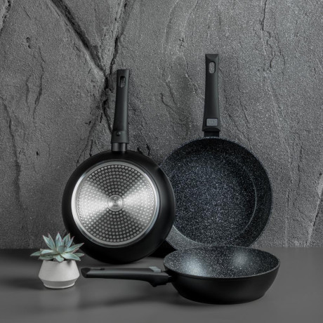 SATOSHI Оникс Сковорода глубокая литая d28см, антипригарное покрытие "мрамор", съемная ручка, индукц