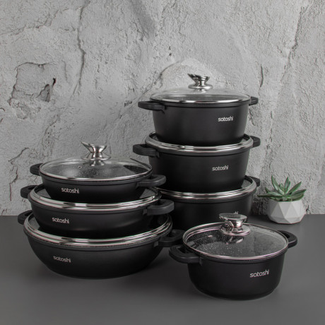 SATOSHI Лион Сотейник с крышкой 3,8л d28х7,5см,  а/приг.покр.Мрамор, силик.протекторы ручек, индукц