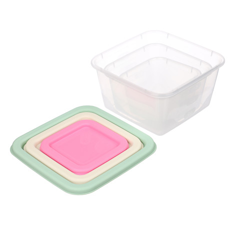 Набор контейнеров квадратных, 3шт, 0,63л+0,33л+0,15л, пластик