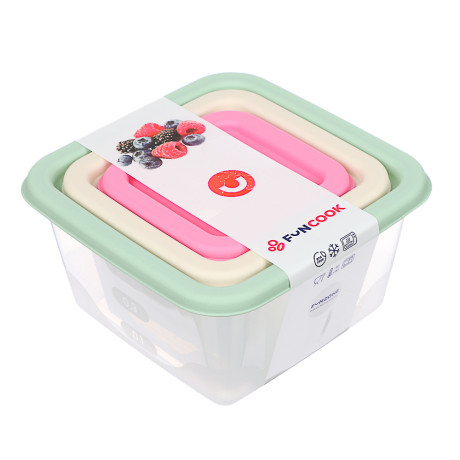 Набор контейнеров квадратных, 3шт, 0,63л+0,33л+0,15л, пластик