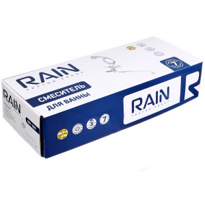 RAIN Смеситель для ванны Нефрит, круглый излив 40см, керам. кран-буксы 1/2, душ. набор, латунь, хром