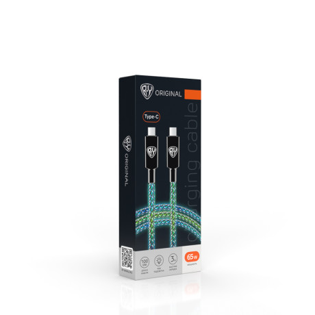 BY Кабель для зарядки MAGIC LIGHT Type-C-Type-C, 1м, Быстрая зарядка 3А, PD 65W, подсветка