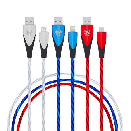 BY Набор кабелей для зарядки  Светящийся, iP/Micro USB/Type-C, 1м, 2.4А