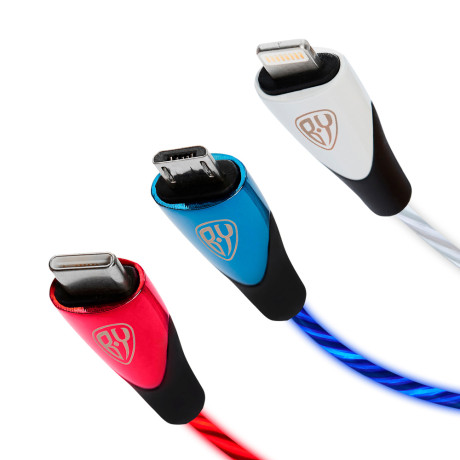 BY Набор кабелей для зарядки  Светящийся, iP/Micro USB/Type-C, 1м, 2.4А