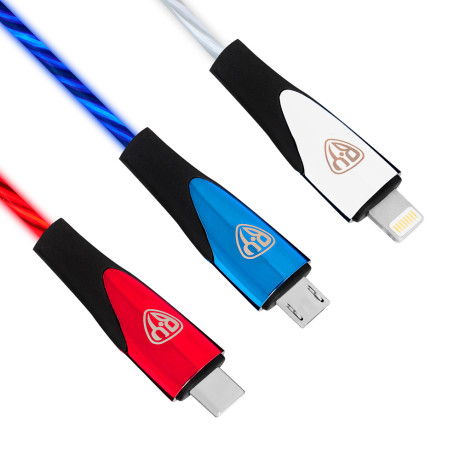 BY Набор кабелей для зарядки  Светящийся, iP/Micro USB/Type-C, 1м, 2.4А