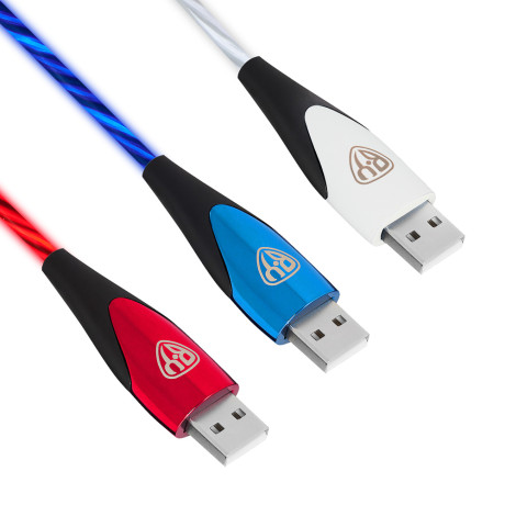 BY Набор кабелей для зарядки  Светящийся, iP/Micro USB/Type-C, 1м, 2.4А