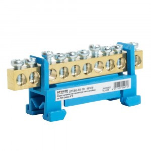 STEKKER шина нулевая "ноль" на DIN-изоляторе "стойка" 6x9, 10 отв. 76А, синий LD556-69-10 49559