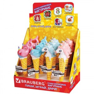 Ручка фигурная "МОРОЖЕНОЕ-ЕДИНОРОГИ-КИТЫ", СИНЯЯ, 4 дизайна ассорти, 0,5 мм, BRAUBERG, 142765