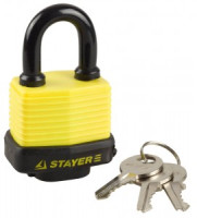 Замок STAYER &quot;MASTER&quot; навесной, всепогодный, пластиковая защита корпуса, с закаленной дужкой,на карт