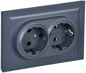 IEK BRITE роз. СУ 2 мест. земля(штор.) 16А РСш12-3-БрМ маренго BR-R24-16-K35-F