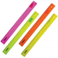 Линейка пластик. 30 см, ПИФАГОР, прозр. неоновая, ассорти, 210609