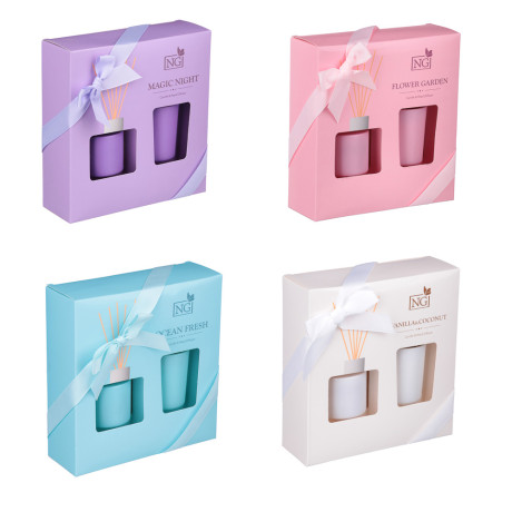 NEW GALAXY Набор ароматизатор-диффузор и свеча, ваниль/кокос,океан,цветочн,магич. ночь 40мл, 50г