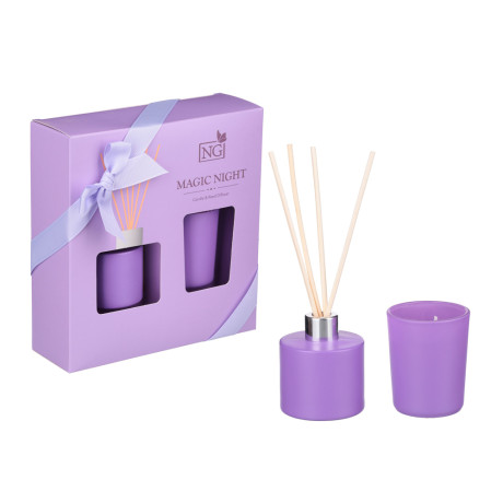 NEW GALAXY Набор ароматизатор-диффузор и свеча, ваниль/кокос,океан,цветочн,магич. ночь 40мл, 50г