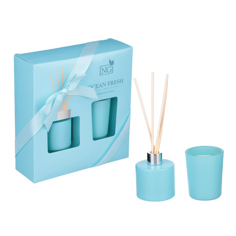 NEW GALAXY Набор ароматизатор-диффузор и свеча, ваниль/кокос,океан,цветочн,магич. ночь 40мл, 50г