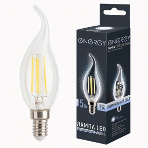 Energy лампа св/д свеча на ветру С35FW E14 5W(440lm) 4000К 4К 38x100 стекло, фил(нитев) (10!) 109327