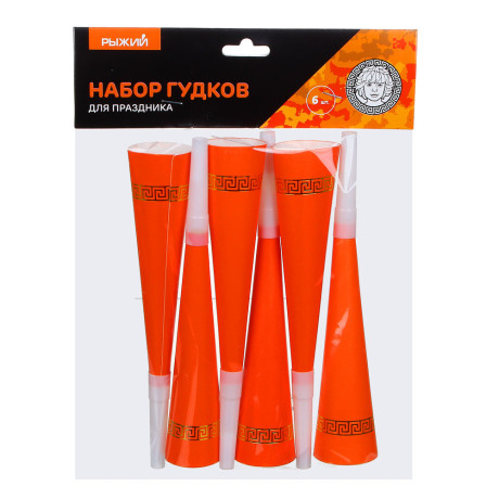 Рыжий Набор гудков праздничных 6 шт, картон, фольгирование, пластик, 20,5х3,5 см