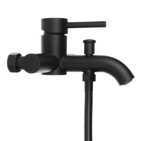 СоюзКран Смеситель для ванны с душем, короткий излив, картридж 35мм, нерж. сталь, черный, SS09-M132