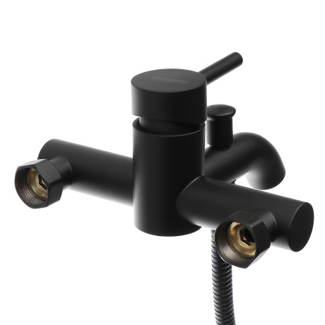 СоюзКран Смеситель для ванны с душем, короткий излив, картридж 35мм, нерж. сталь, черный, SS09-M132