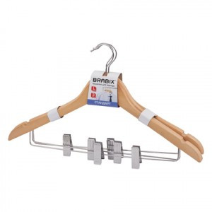 Вешалки-плечики BRABIX "Стандарт" 3шт/уп., цена за уп, клипсы д/брюк, дерево, 44,5см, натур. 601170