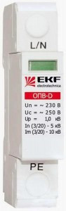 EKF Ограничитель импульсных напряжений серии ОПВ-D/4P In 5кА 230В ОПС1 (УЗИП) opv-d4