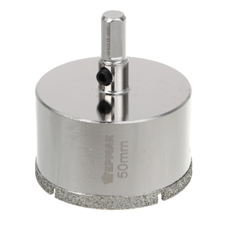 ЕРМАК Коронка алмазная с центрирующим сверлом d 50 мм по керамике и стеклу, Р45, трехгр хвостовик