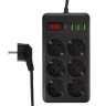 BY Удлинитель, сетевой фильтр Black 6 розеток, 3 м, 3*USB, 1*type-C,выкл., 2500Вт,чёрный