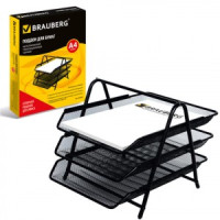 Лоток горизонтальный металлический д/бумаг, 3 секции, BRAUBERG &quot;Germanium&quot;, А4 (267х355х295 мм), чер