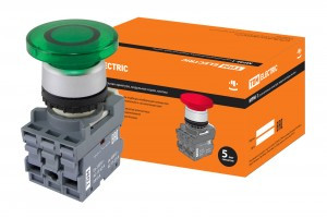 TDM Кнопка грибовидная МРМ1-11G(LED) в сборе d40мм/24B 1з+1р зеленая  (10!) SQ0747-0032