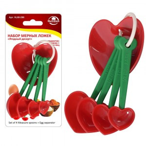 Ложки мерные "Ягодный десерт", 4 ложки+сепаратор д/яиц (кратность 6шт!!!) пластик VL80-298 Мультидом