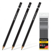 Карандаши ч/гр BRAUBERG &quot;Touch line&quot;, набор 6шт., тв.2H - 2B, черн. б/резинки, заточ., ПВХ-уп 180650