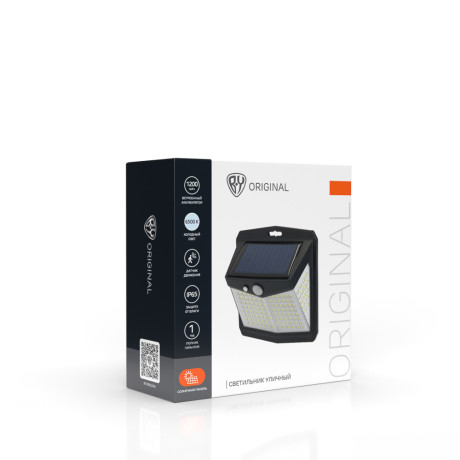 BY Светильник уличный настенный с сол. панелью, датчик движ., 3 режима, 80Лм, 6500К, 1200мАч, IP65