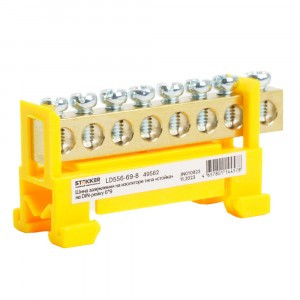 STEKKER шина нулевая "ноль" на DIN-изоляторе "стойка" 6x9, 8 отв. 76А, желтый LD556-69-8 49562 94