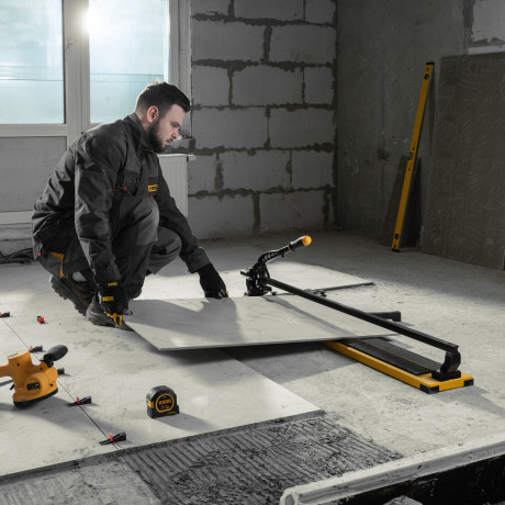 Плиткорез рельсовый 1000х16мм, каретка на подш., стальная станина, усил. рукоятка-пенал Denzel