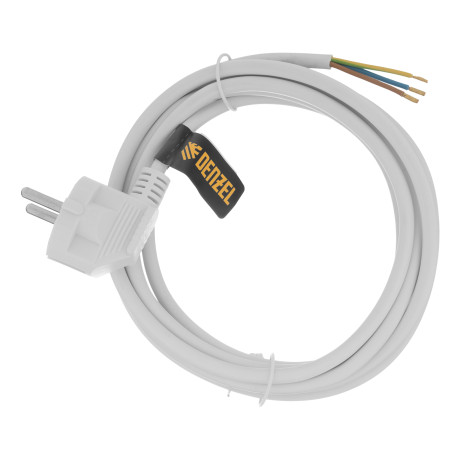 Шнур сетевой Energy Series, ПВС, 3 м, 3 x 1 мм, с неразборной вилкой, белый, Denzel