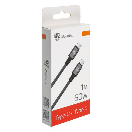 BY Кабель для зарядки Solid Type-C-Type-C, 60W, 1 м, 5A, нейлон, мет. кон., графитовый
