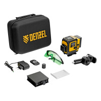 Лазерный уровень мультипризменный DLV-360-3C, 30 м, зеленый луч, Li-Ion 2,4 Aч, кейс Denzel
