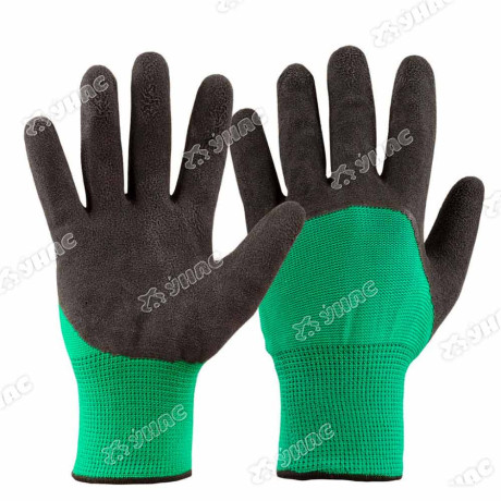 Перчатки "обливные" нейлон вспенный ПВХ. зелено-черные. Обливные пальцы NA2084 (12/720)