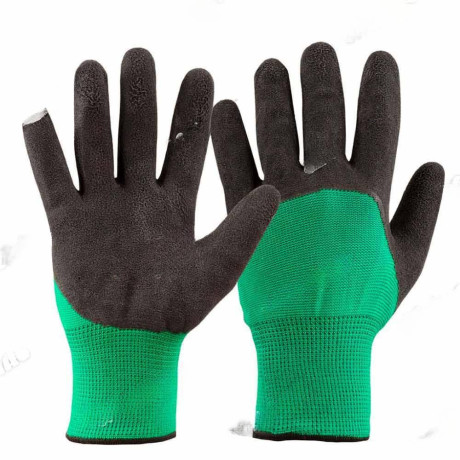 Перчатки "обливные" нейлон вспенный ПВХ. зелено-черные. Обливные пальцы NA2084 (12/720)