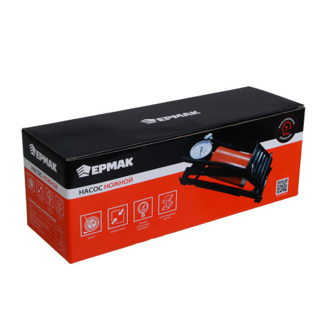 ЕРМАК Насос ножной с усиленным цилиндром экстрамощный PREMIUM с манометром с металлическим наконечни