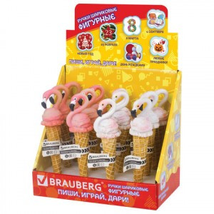 Ручка фигурная "МОРОЖЕНОЕ-ФЛАМИНГО", СИНЯЯ, 4 дизайна ассорти, 0,5 мм, дисплей, BRAUBERG, 142764