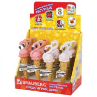 Ручка фигурная "МОРОЖЕНОЕ-ФЛАМИНГО", СИНЯЯ, 4 дизайна ассорти, 0,5 мм, дисплей, BRAUBERG, 142764