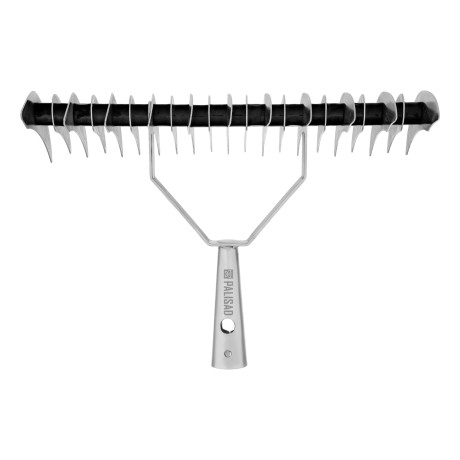 Грабли двусторонние аэраторные, стальные, зубъя 11/21шт, 340 мм, без черенка, BASE Palisad