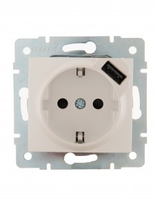 Lezard KARINA мех. роз. СУ 1 мест. 16А земля + USB, жемчужно-бел. перламутр (корп. ABS) 707-3088-181