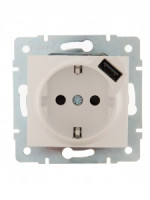 Lezard KARINA мех. роз. СУ 1 мест. 16А земля + USB, жемчужно-бел. перламутр (корп. ABS) 707-3088-181