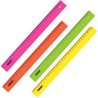 Линейка пластик. 30 см, ПИФАГОР, непрозр. неоновая, ассорти, 210608