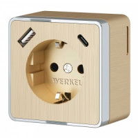 Werkel роз. ОУ 1 мест. земля, шторки, USB тип A+C Gallant (шампань рифленый) W5071710 a057703