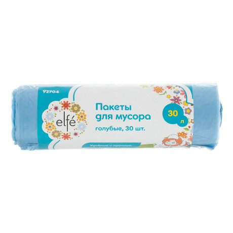 Пакеты для мусора 30 л х 30 шт, голубые, Elfe