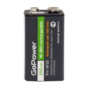 Аккумулятор GoPower Крона 6F22 BL1 NI-MH 9V 250mAh (1/25/100)
